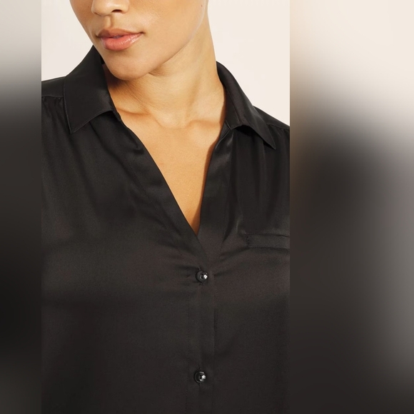 SOMA Satin Black Button Front Sleepshirt - Picture 3 of 14